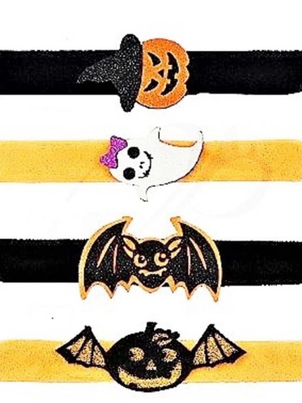NWT Slap Bracelets (1)- Black Orange Cute Ghost, Pumpkin, Bat Designs vary